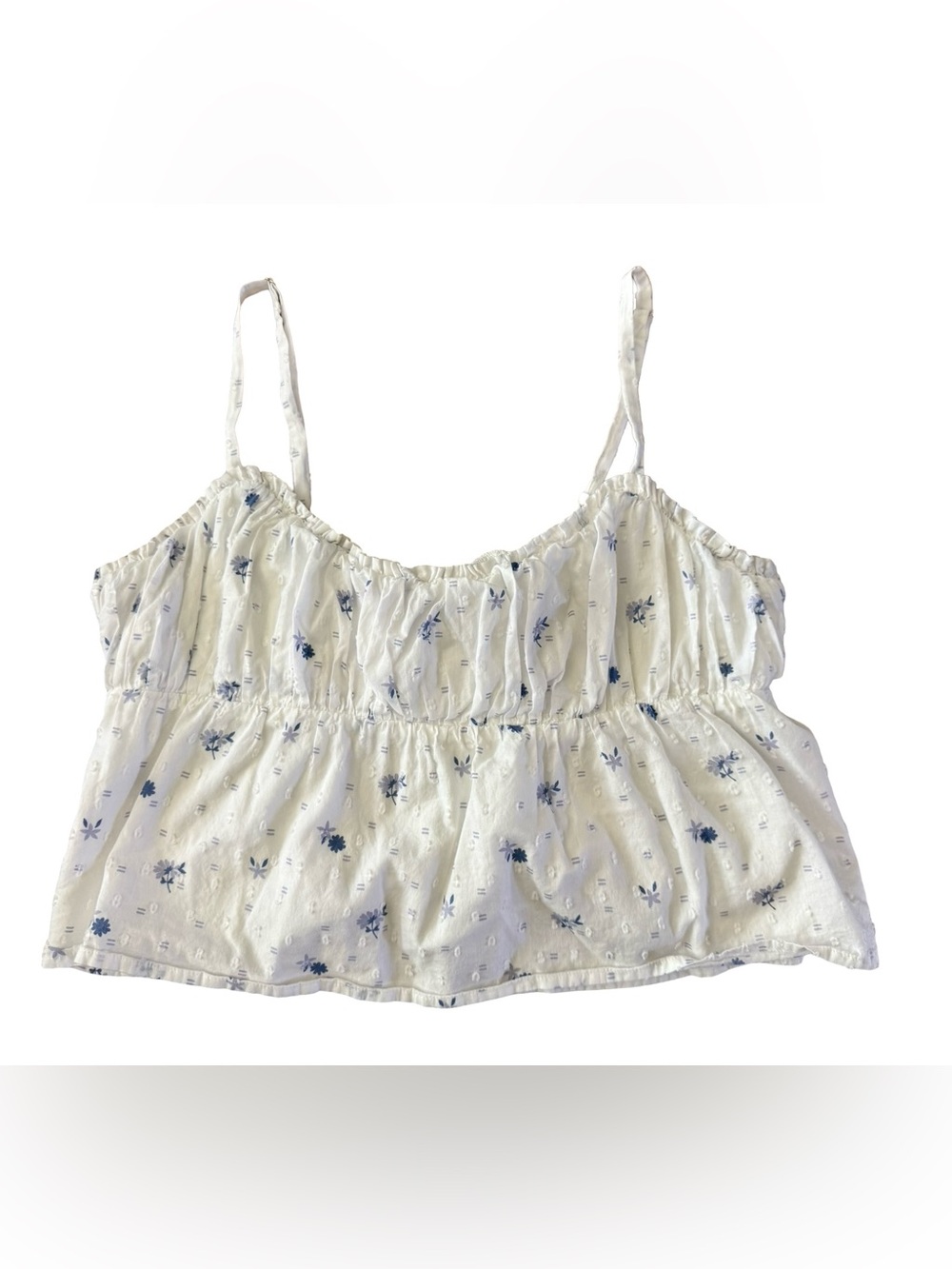 Abound Ivory Blue Floral Smocked Peplum Cami Tank Top Medium Cottagecore